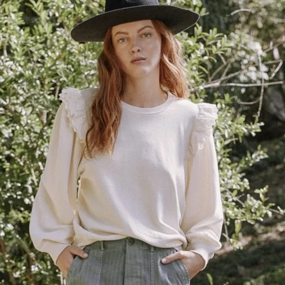 The Great Eyelet Pleat Sleeve Sweatshirt - Picture 1 of 8